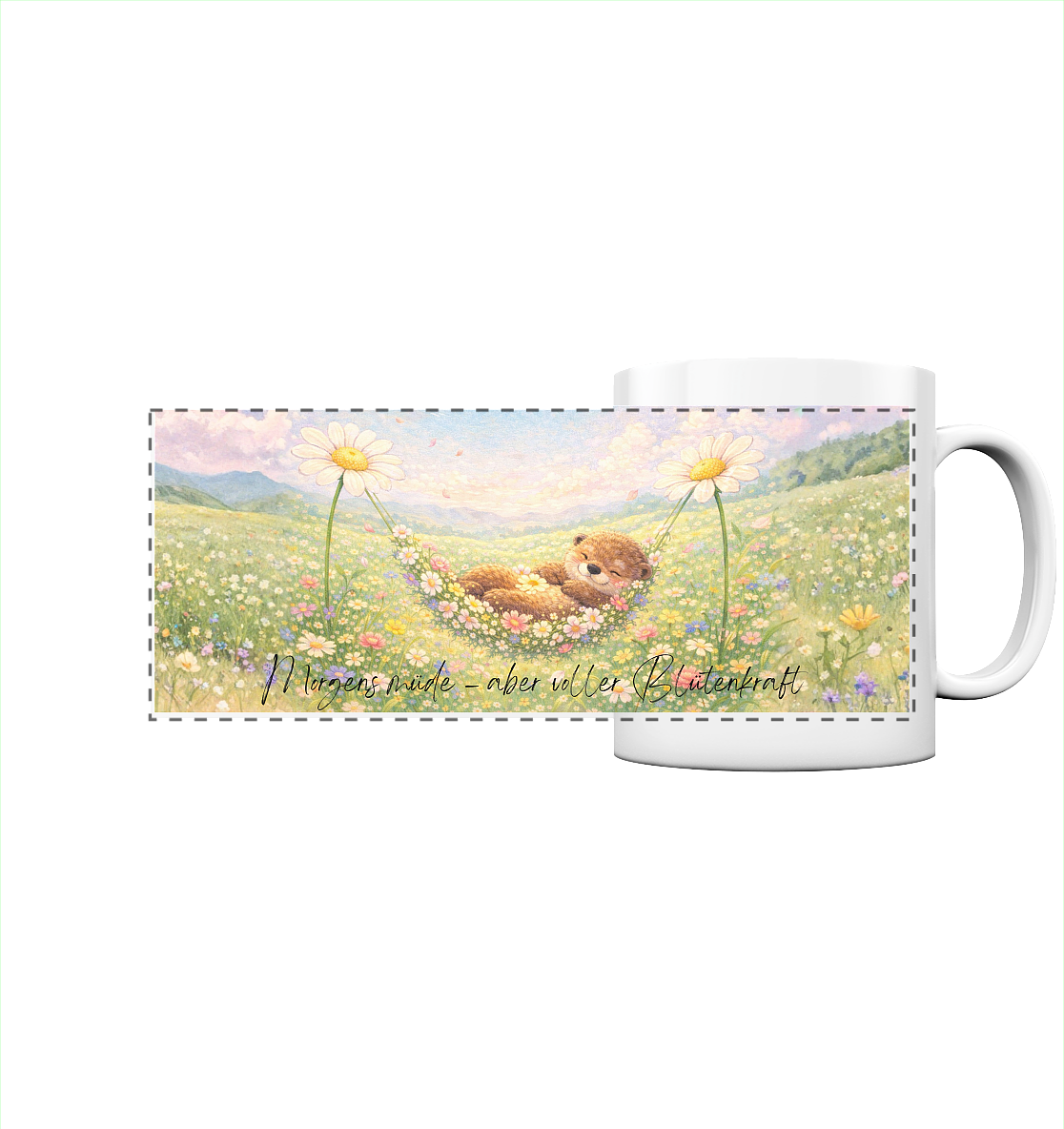 Morgens müde - aber voller Blütenkraft - Panorama Tasse