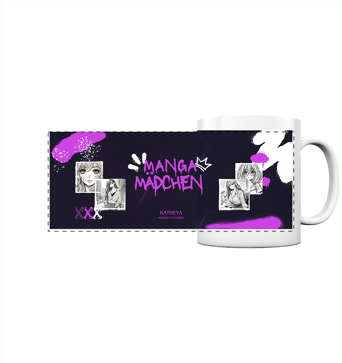 Manga Mädchen-mit Zeichnungen - Panorama Tasse