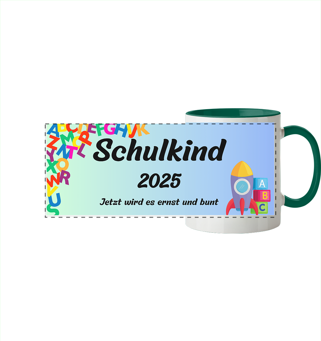 Schulanfang 2025- Schulkind - Panorama Tasse zweifarbig