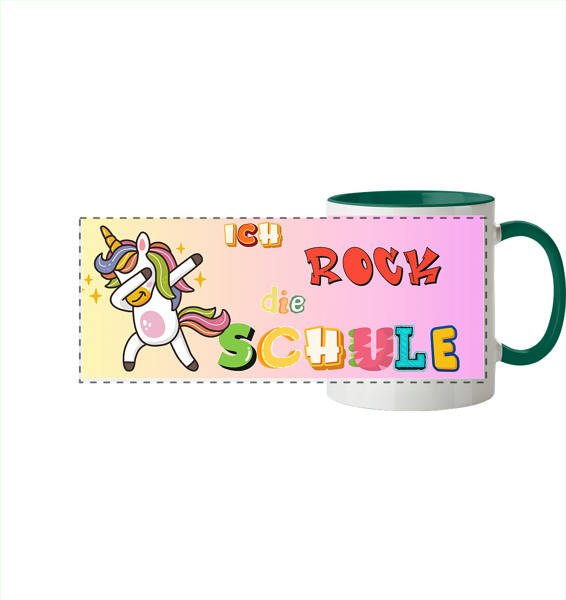 Schulanfang-Ich Rock die Schule Einhorn - Panorama Tasse zweifarbig
