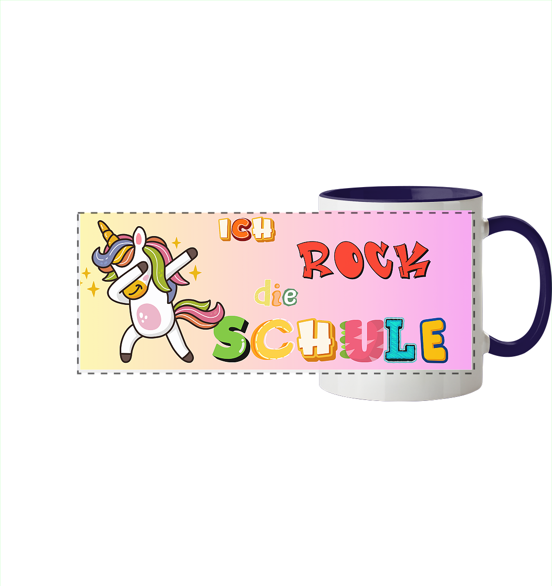 Schulanfang-Ich Rock die Schule Einhorn - Panorama Tasse zweifarbig