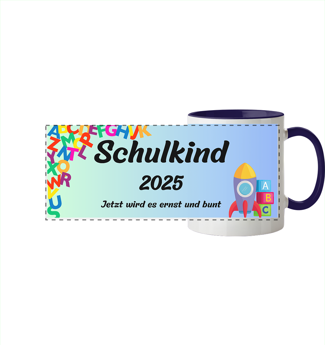 Schulanfang 2025- Schulkind - Panorama Tasse zweifarbig