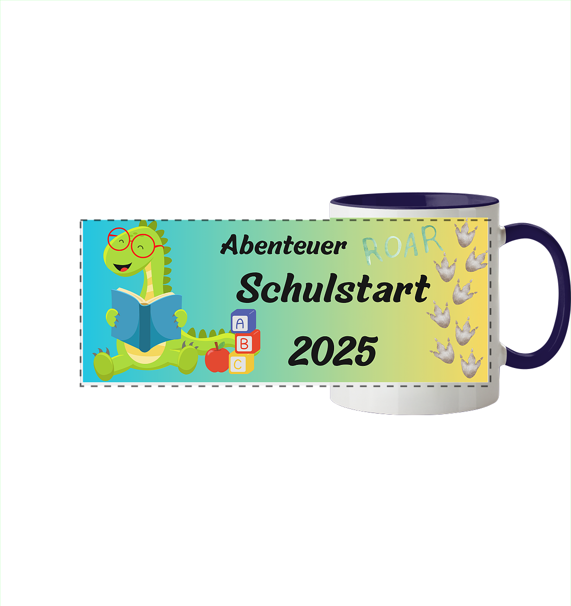 Schulanfang-Abenteuer Schulstart 2025 - Panorama Tasse zweifarbig