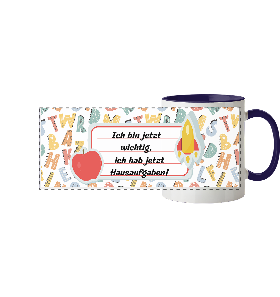 Schulanfang-Ich bin jetzt wichtig - Panorama Tasse zweifarbig