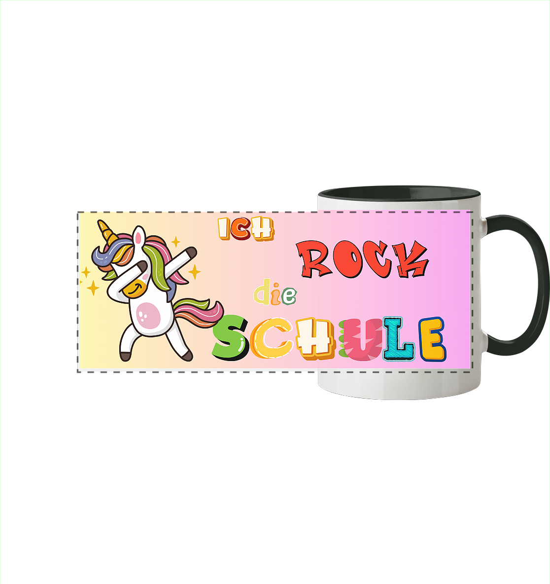 Schulanfang-Ich Rock die Schule Einhorn - Panorama Tasse zweifarbig