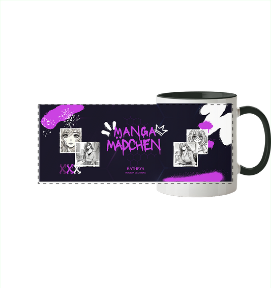 Manga Mädchen-mit Zeichnungen - Panorama Tasse zweifarbig