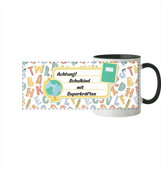 Schulanfang-Achtung! - Panorama Tasse zweifarbig