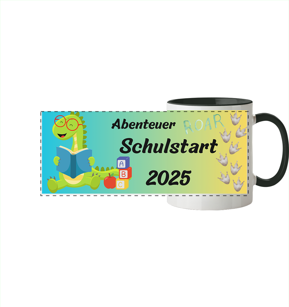 Schulanfang-Abenteuer Schulstart 2025 - Panorama Tasse zweifarbig