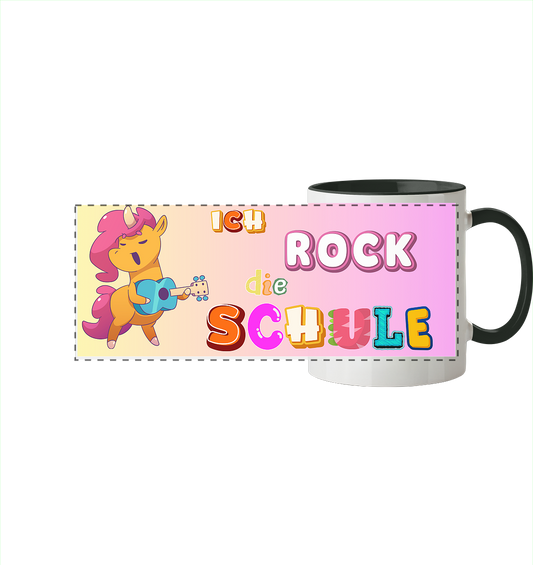 Schulanfang-Ich Rock die Schule Einhorn Gitarre - Panorama Tasse zweifarbig