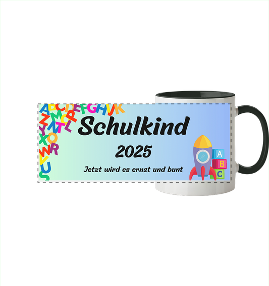 Schulanfang 2025- Schulkind - Panorama Tasse zweifarbig