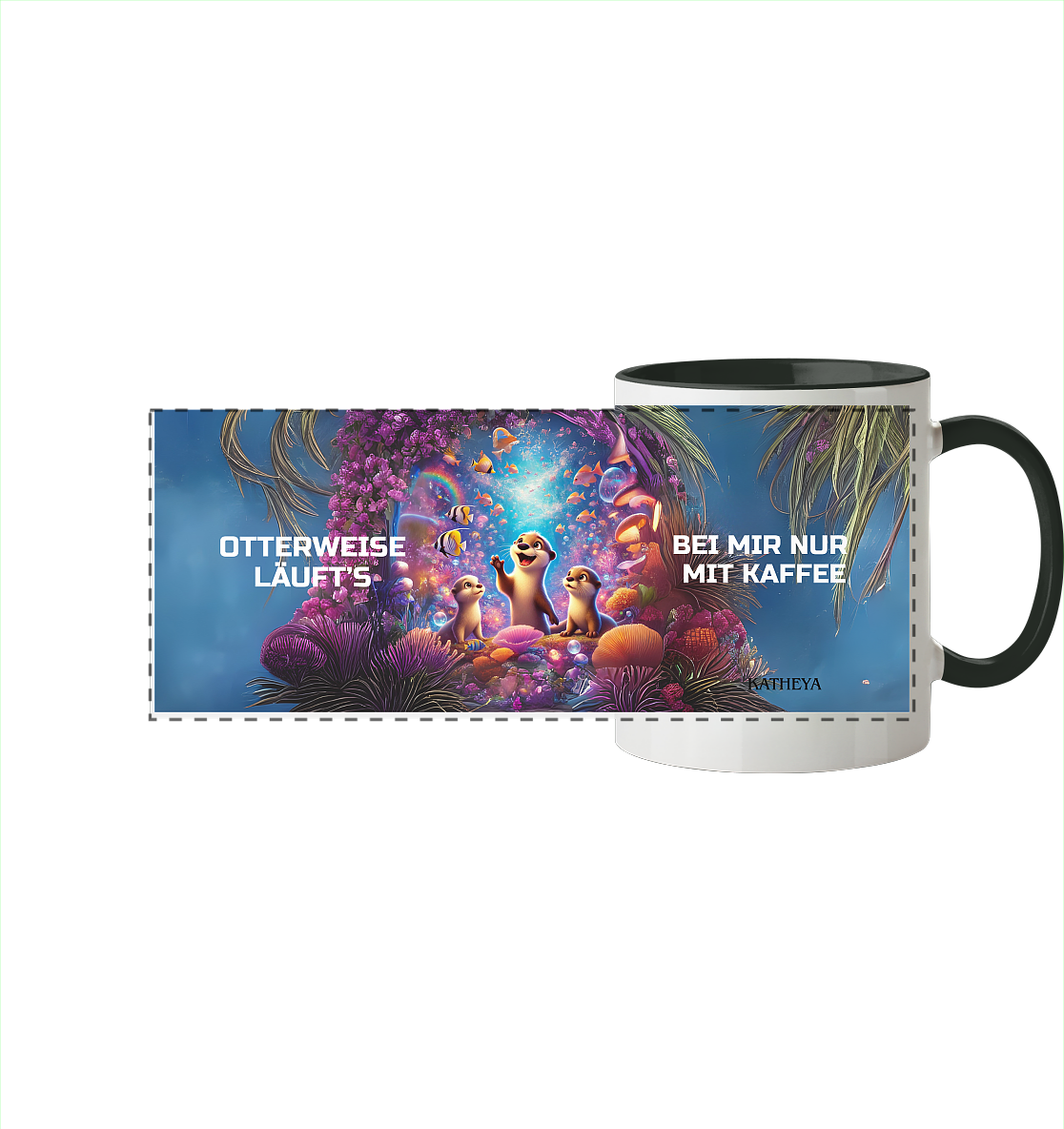 Otter - Otterweise läufts bei mir nur mit Kaffee - Panorama Tasse zweifarbig