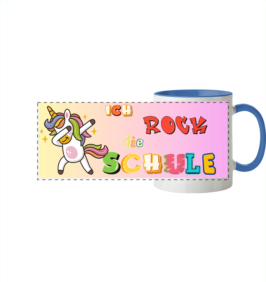 Schulanfang-Ich Rock die Schule Einhorn - Panorama Tasse zweifarbig