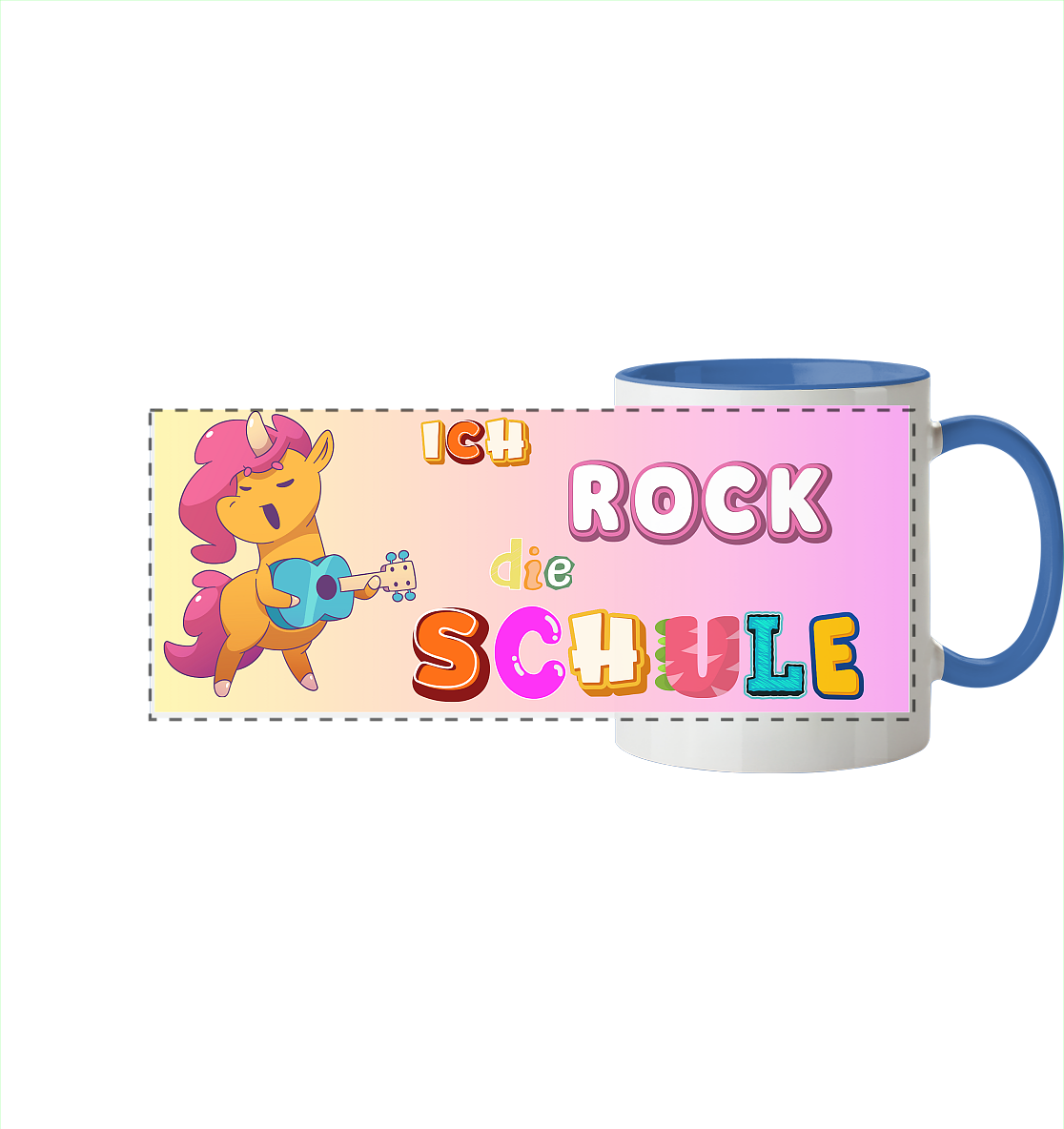 Schulanfang-Ich Rock die Schule Einhorn Gitarre - Panorama Tasse zweifarbig