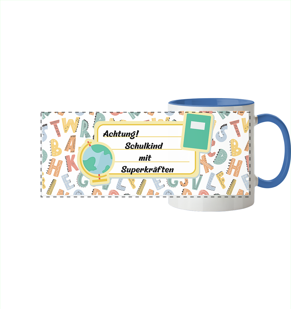 Schulanfang-Achtung! - Panorama Tasse zweifarbig