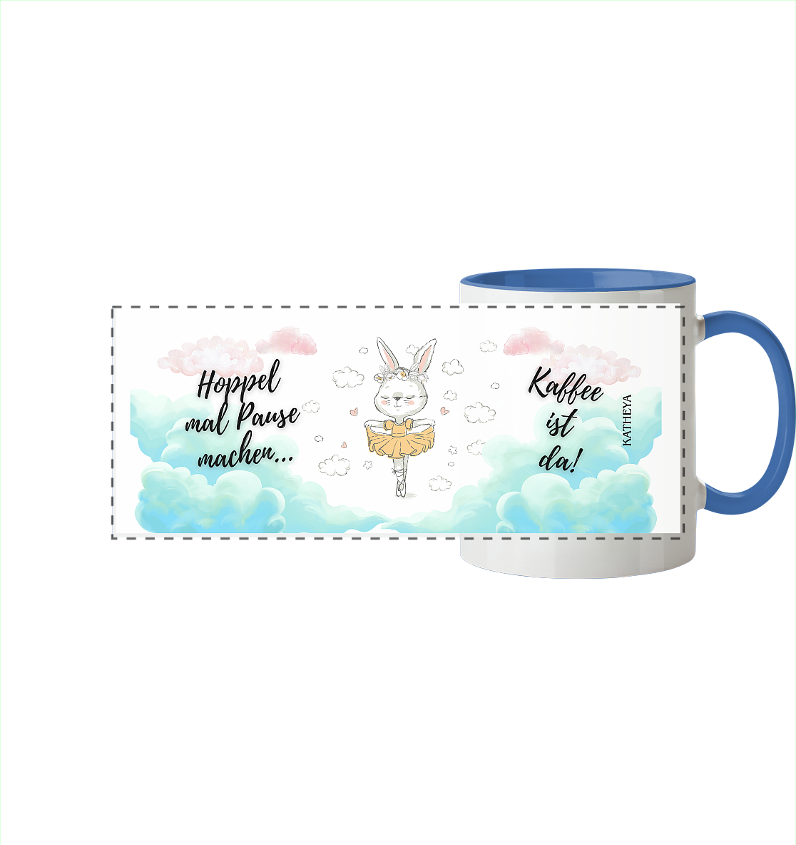 Hase - Hoppel mal Pause machen, Kaffee ist da - Panorama Tasse zweifarbig
