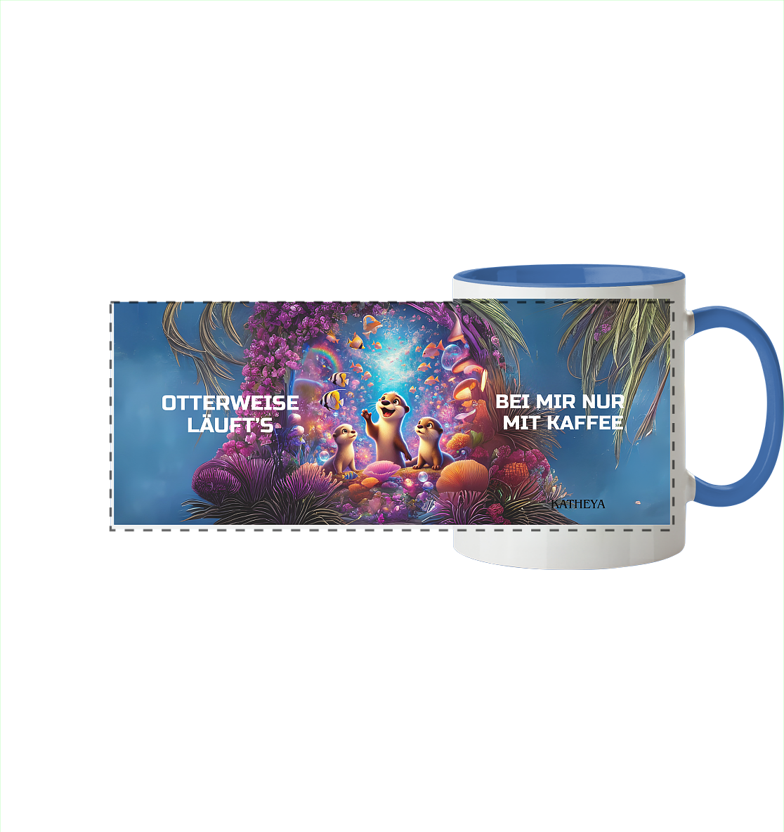 Otter - Otterweise läufts bei mir nur mit Kaffee - Panorama Tasse zweifarbig