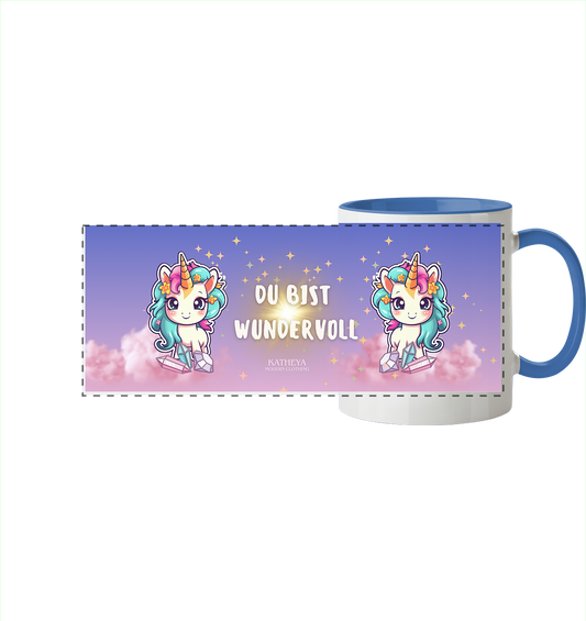 Einhorn - Du bist wundervoll - Panorama Tasse zweifarbig