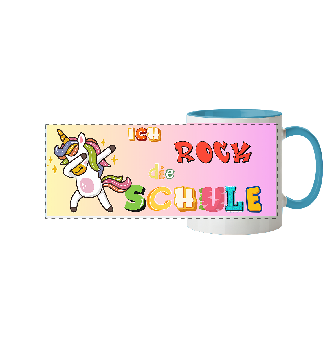 Schulanfang-Ich Rock die Schule Einhorn - Panorama Tasse zweifarbig