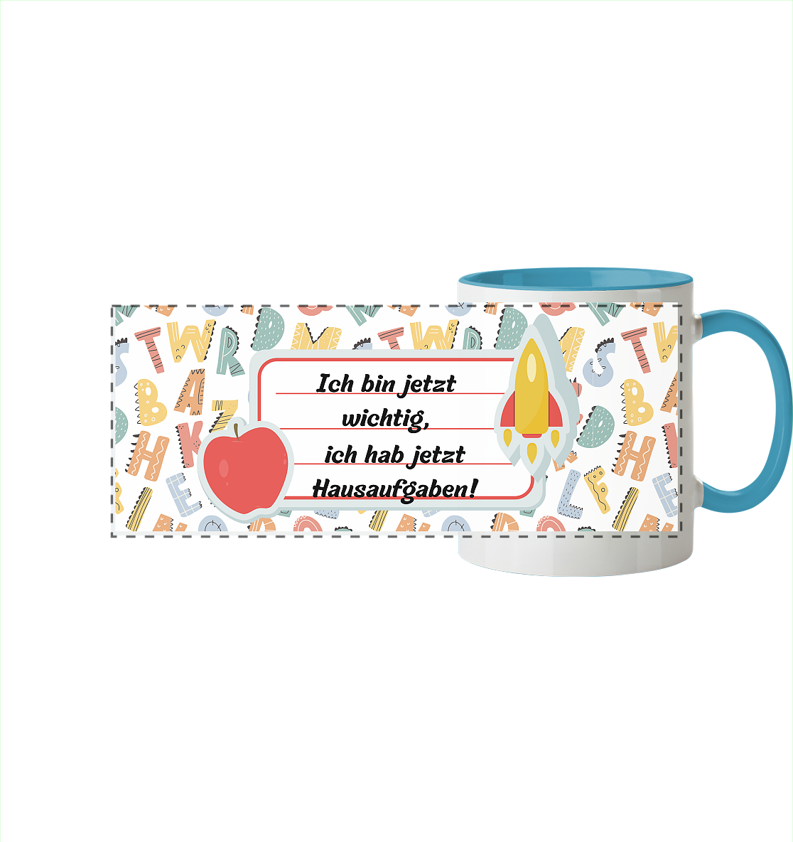 Schulanfang-Ich bin jetzt wichtig - Panorama Tasse zweifarbig