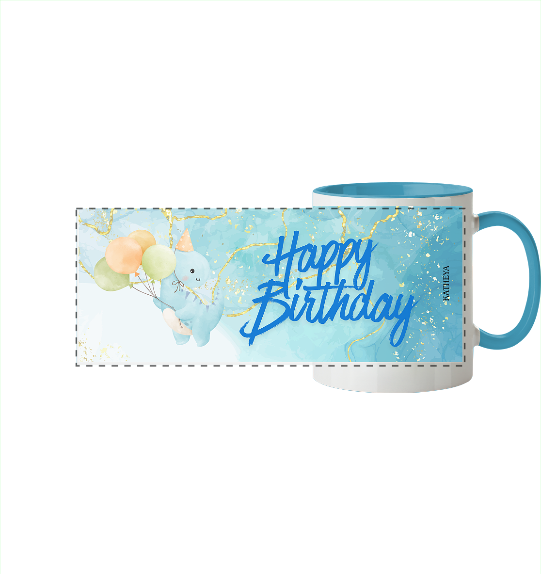 Dino - Happy Birthday - Panorama Tasse zweifarbig