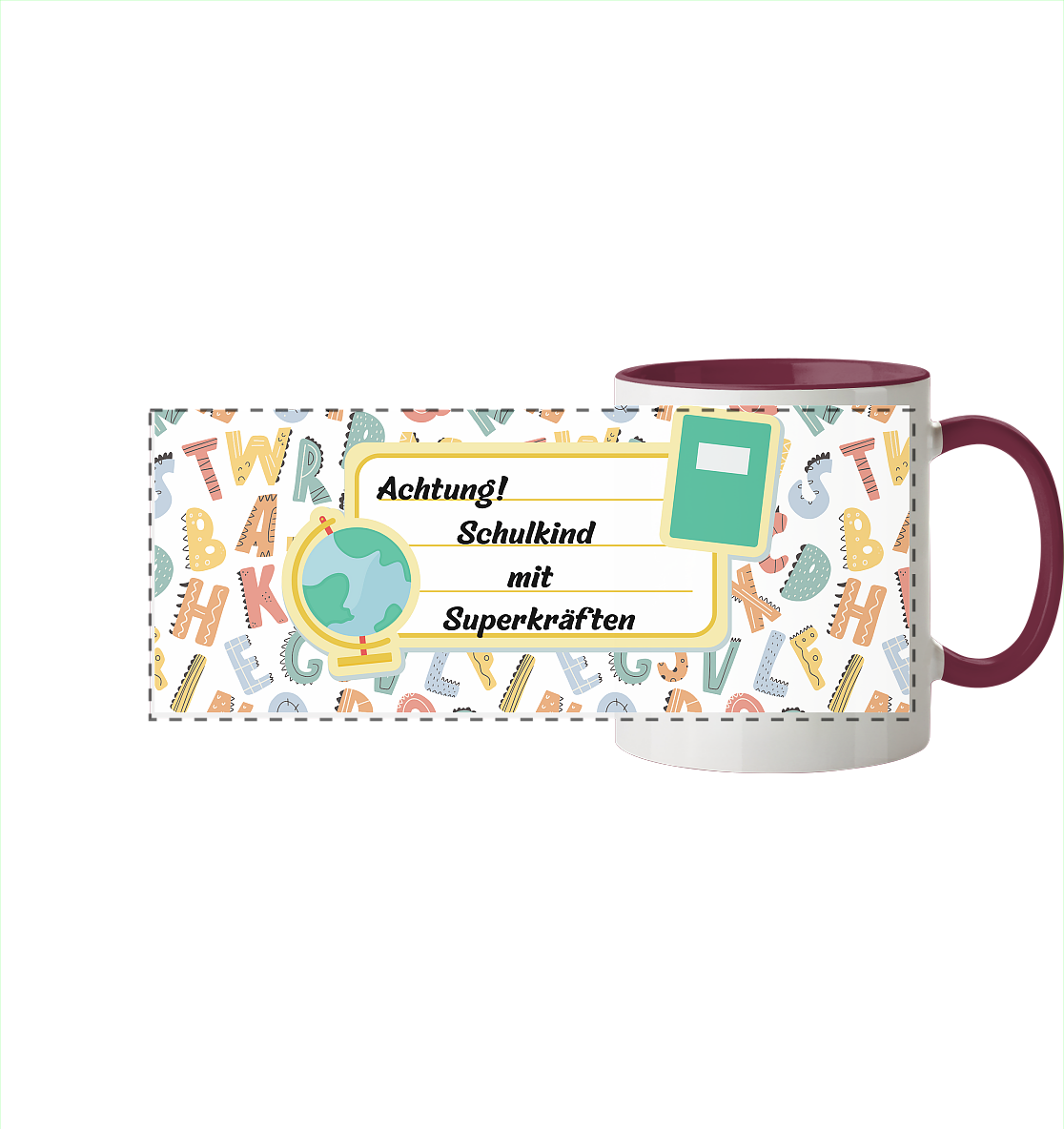 Schulanfang-Achtung! - Panorama Tasse zweifarbig