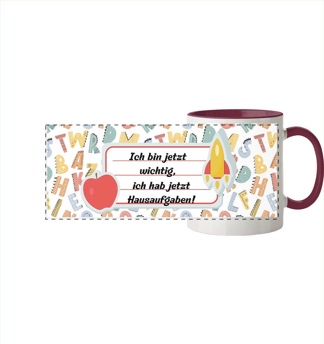 Schulanfang-Ich bin jetzt wichtig - Panorama Tasse zweifarbig