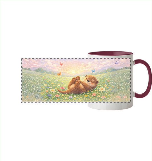 Otter - Wiese - Panorama Tasse zweifarbig
