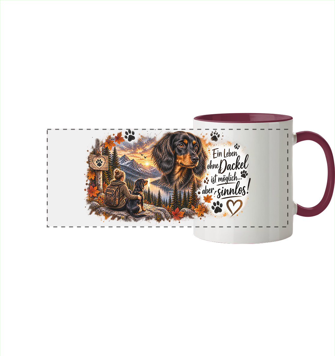 Dackel Liebe - Panorama Tasse zweifarbig