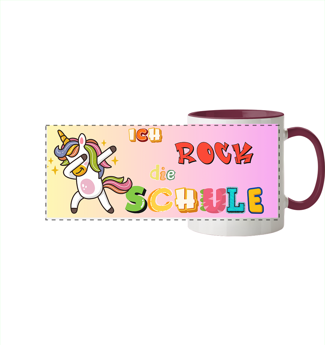 Schulanfang-Ich Rock die Schule Einhorn - Panorama Tasse zweifarbig