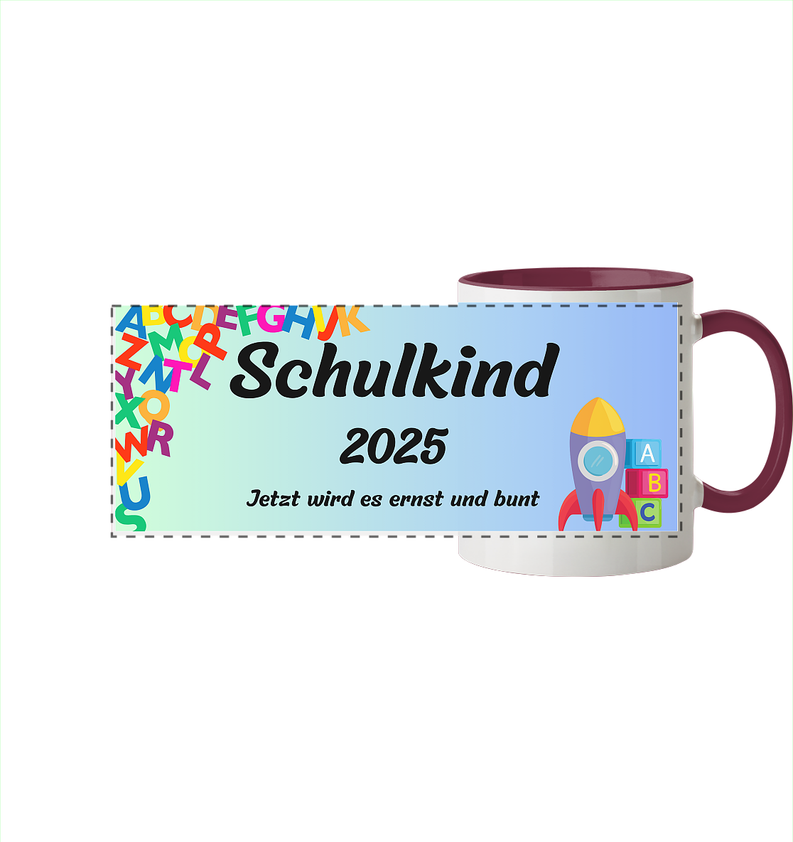 Schulanfang 2025- Schulkind - Panorama Tasse zweifarbig