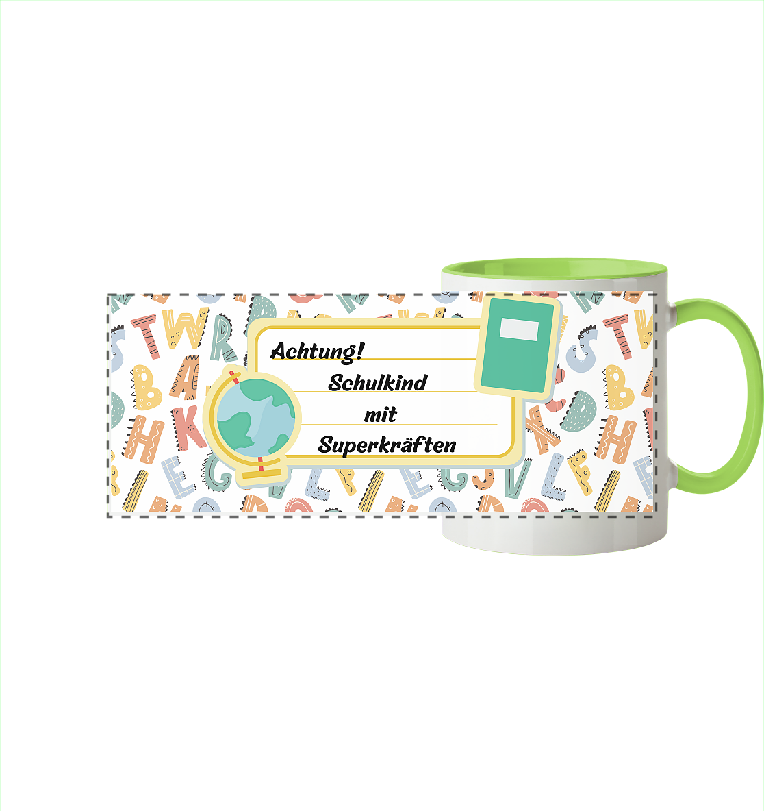 Schulanfang-Achtung! - Panorama Tasse zweifarbig