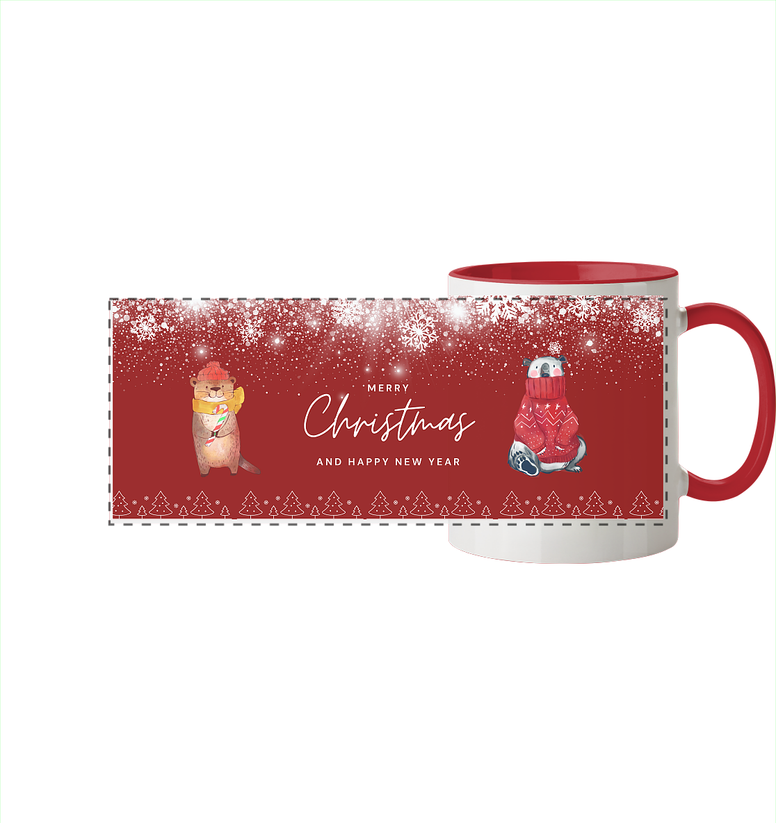 Merry Christmas and Happy New Year - Panorama Tasse zweifarbig
