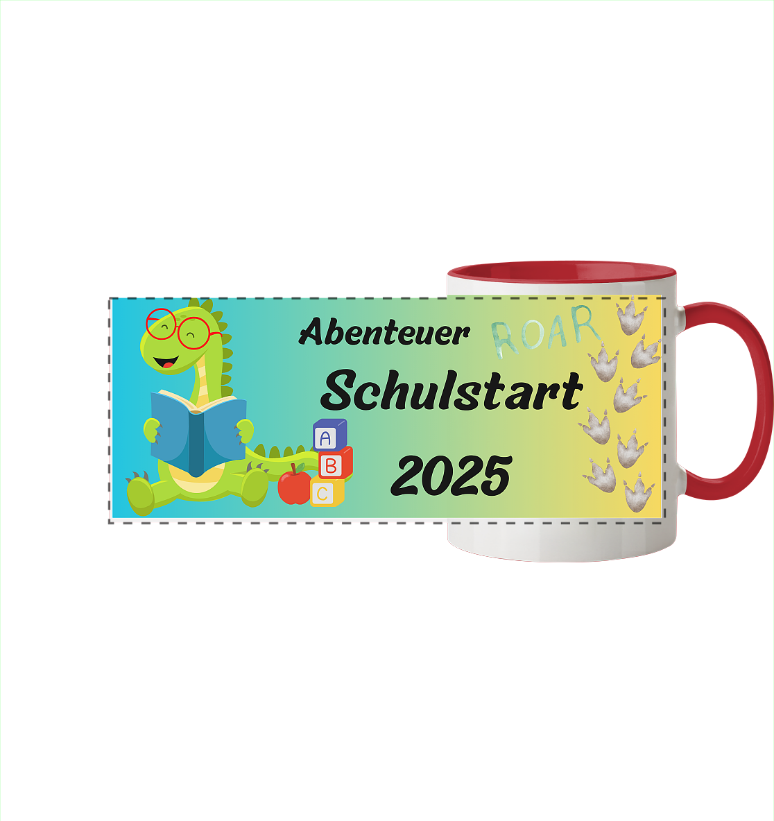 Schulanfang-Abenteuer Schulstart 2025 - Panorama Tasse zweifarbig