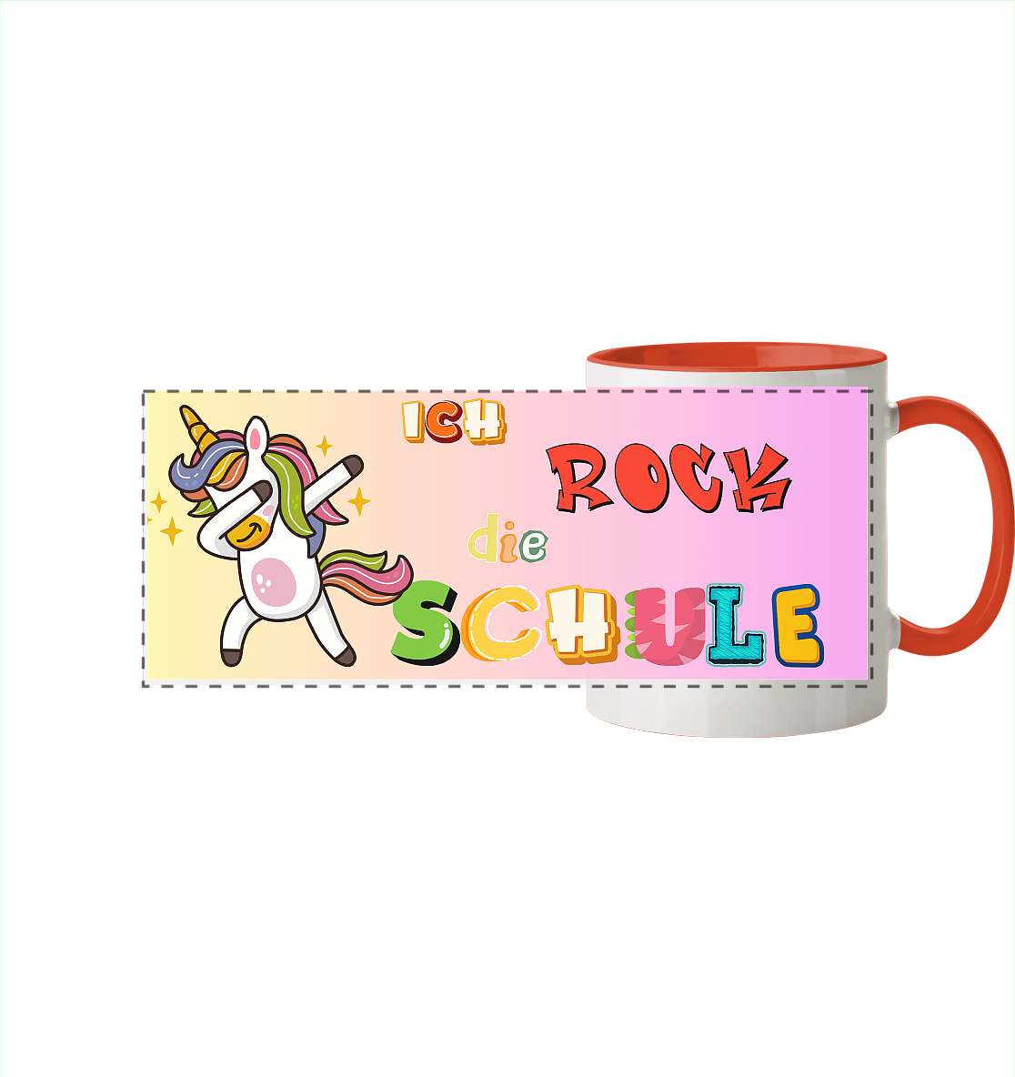 Schulanfang-Ich Rock die Schule Einhorn - Panorama Tasse zweifarbig