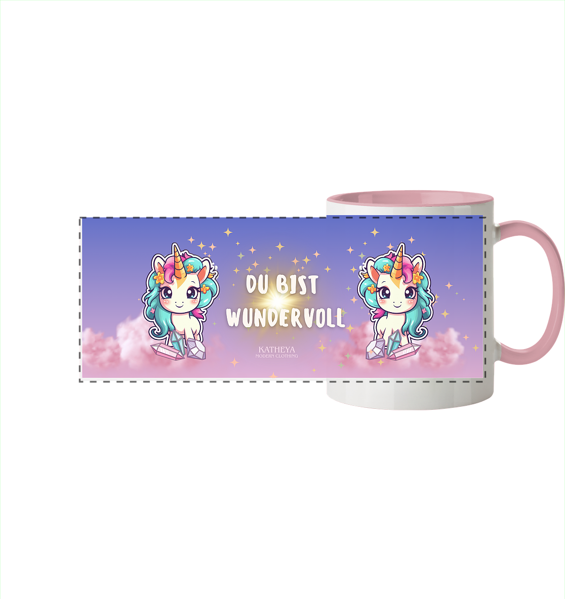 Einhorn - Du bist wundervoll - Panorama Tasse zweifarbig