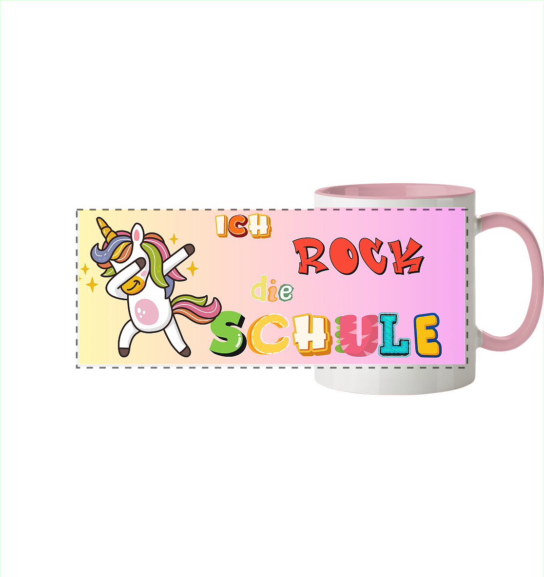 Schulanfang-Ich Rock die Schule Einhorn - Panorama Tasse zweifarbig