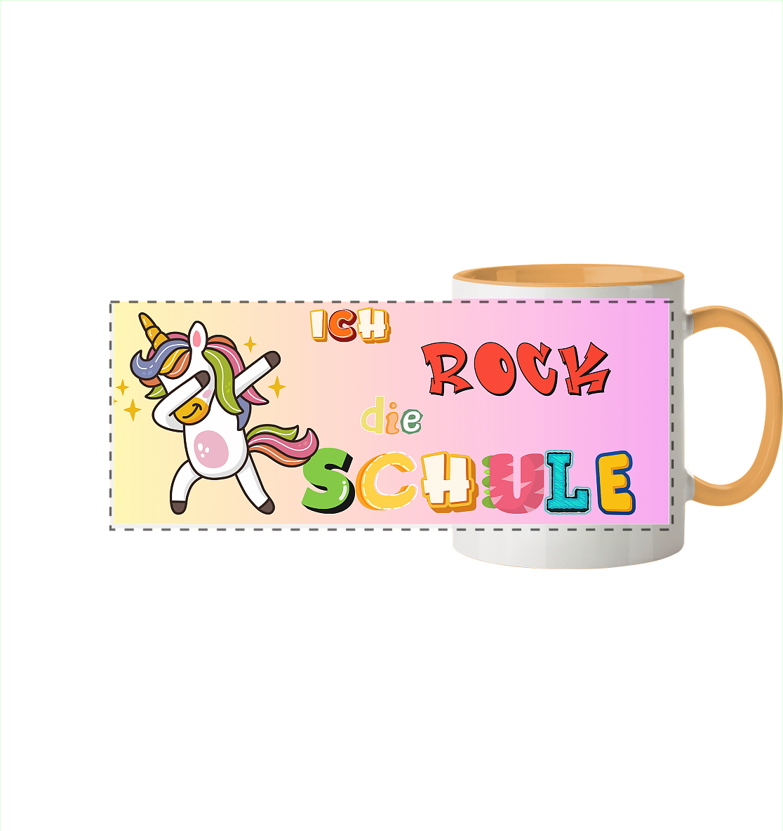 Schulanfang-Ich Rock die Schule Einhorn - Panorama Tasse zweifarbig