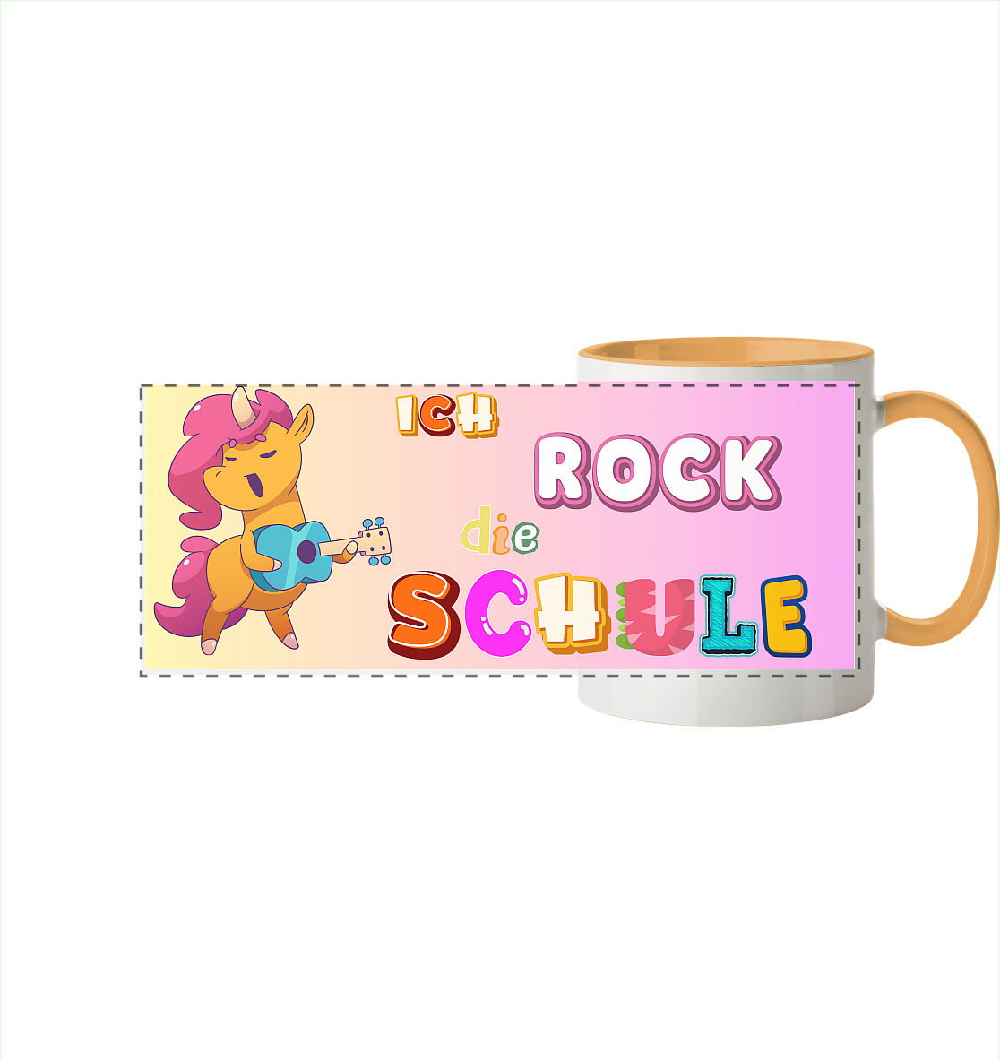 Schulanfang-Ich Rock die Schule Einhorn Gitarre - Panorama Tasse zweifarbig