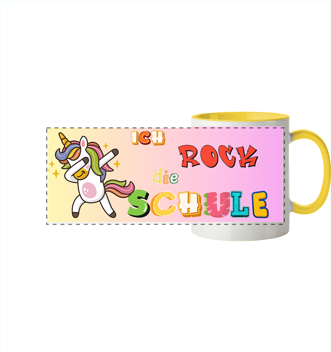 Schulanfang-Ich Rock die Schule Einhorn - Panorama Tasse zweifarbig