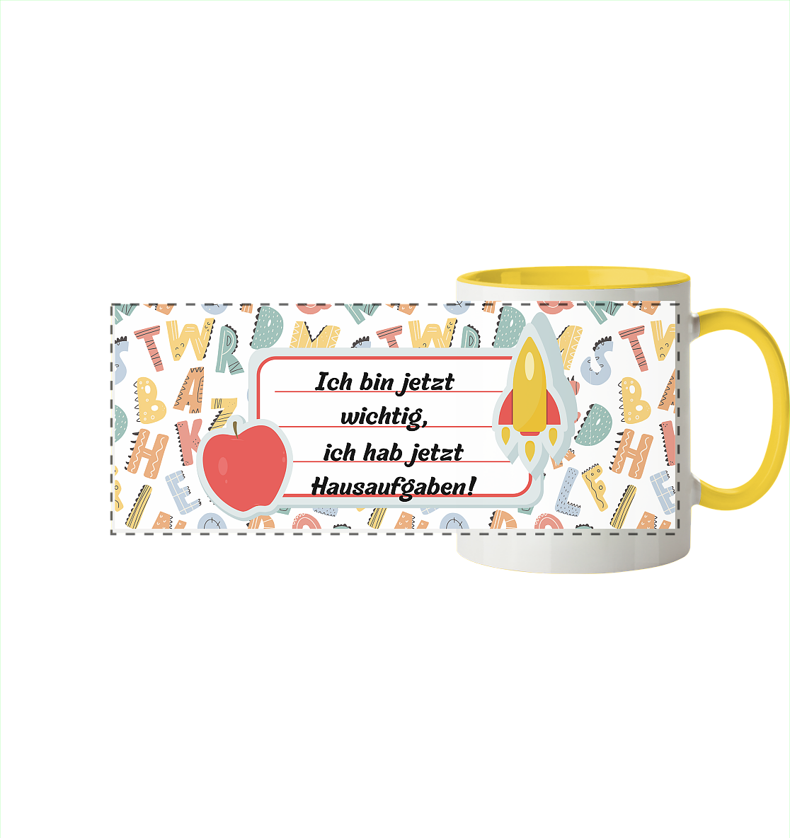 Schulanfang-Ich bin jetzt wichtig - Panorama Tasse zweifarbig