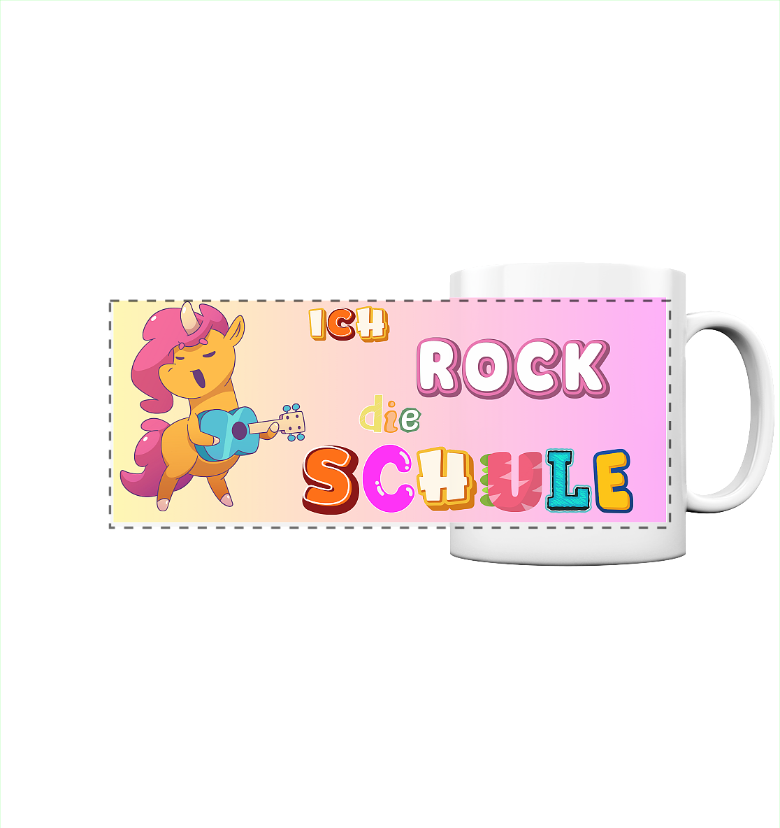 Schulanfang-Ich Rock die Schule Einhorn Gitarre - Panorama Tasse