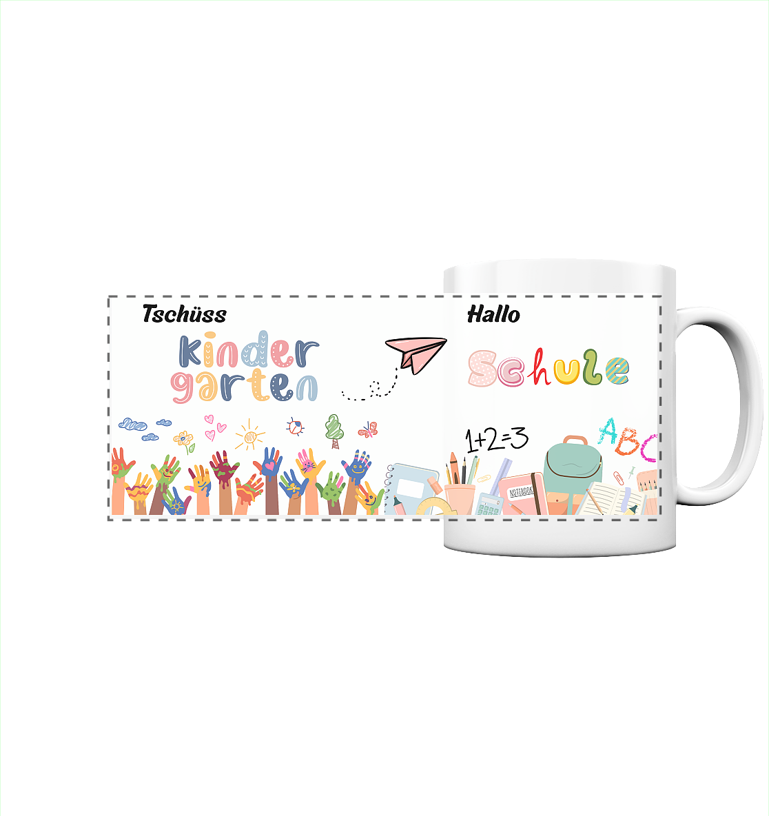 Schulanfang-Tschüß Kindergarten, hallo Schule - Panorama Tasse