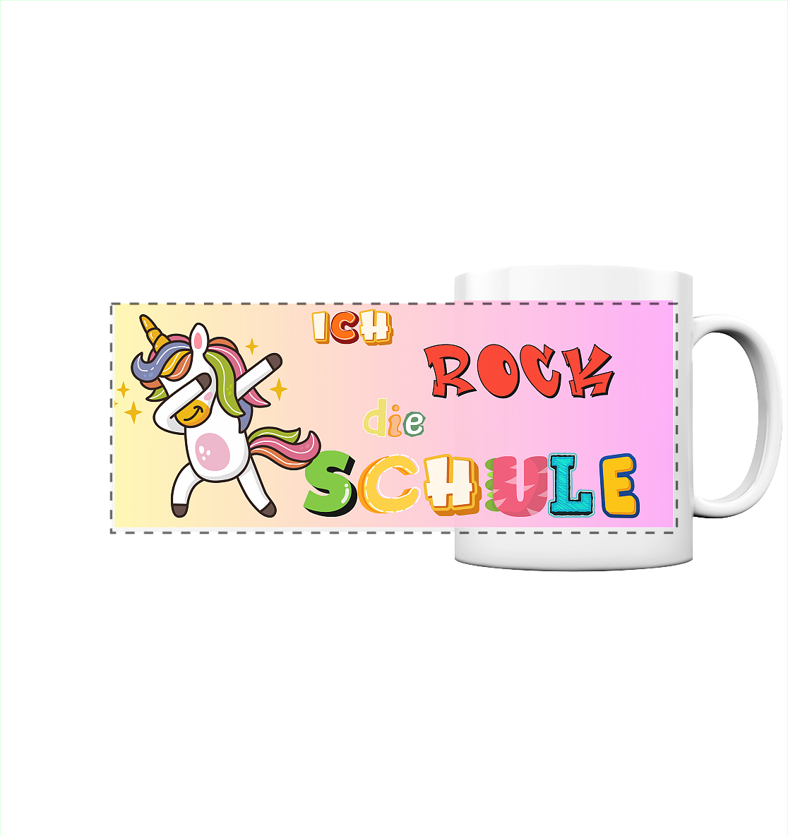 Schulanfang-Ich Rock die Schule Einhorn - Panorama Tasse