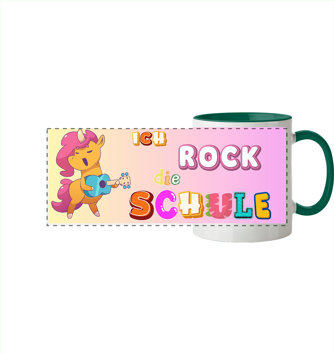 Schulanfang-Ich Rock die Schule Einhorn Gitarre - Panorama Tasse zweifarbig