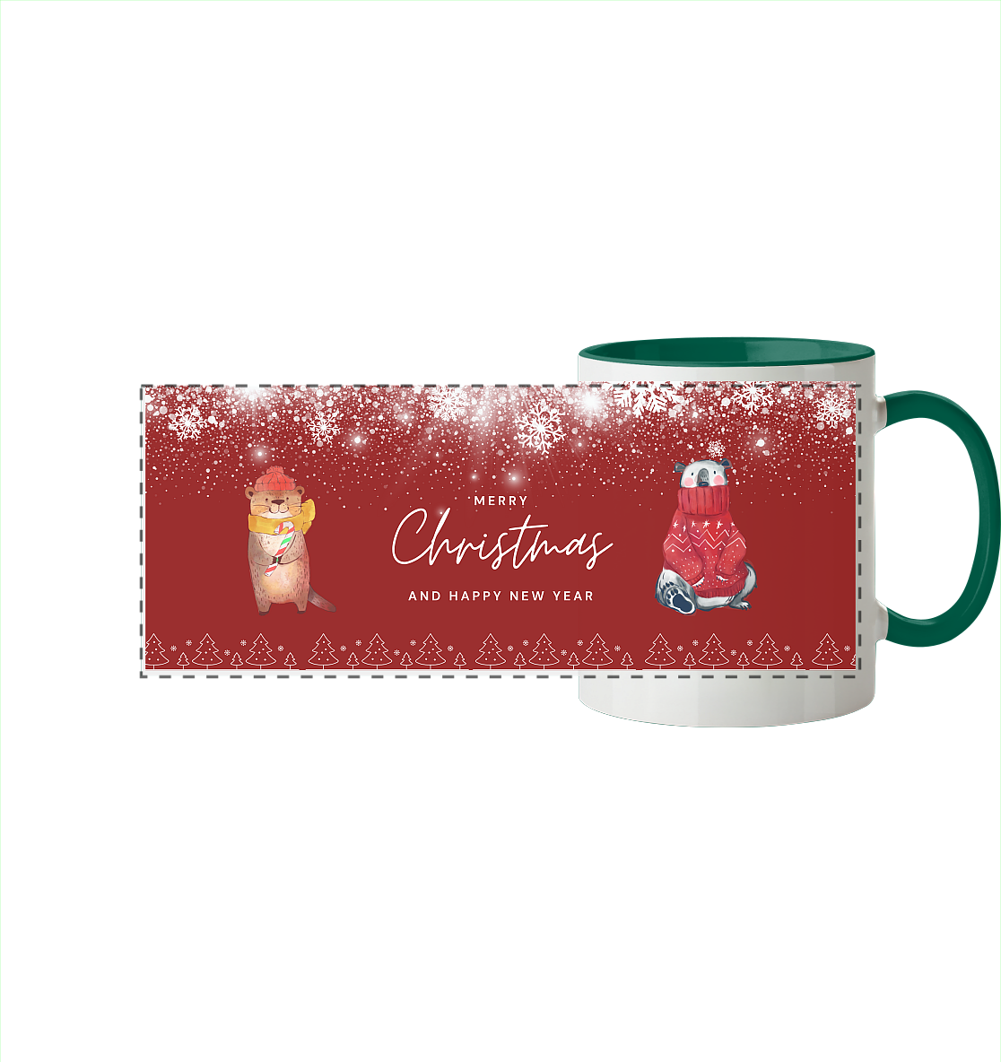 Merry Christmas and Happy New Year  - Panorama Tasse zweifarbig