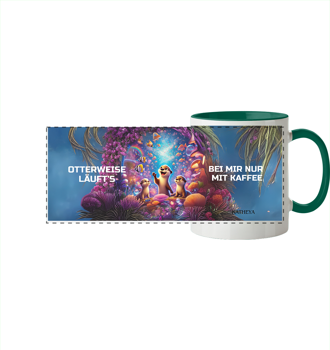Otter - Otterweise läufts bei mir nur mit Kaffee - Panorama Tasse zweifarbig