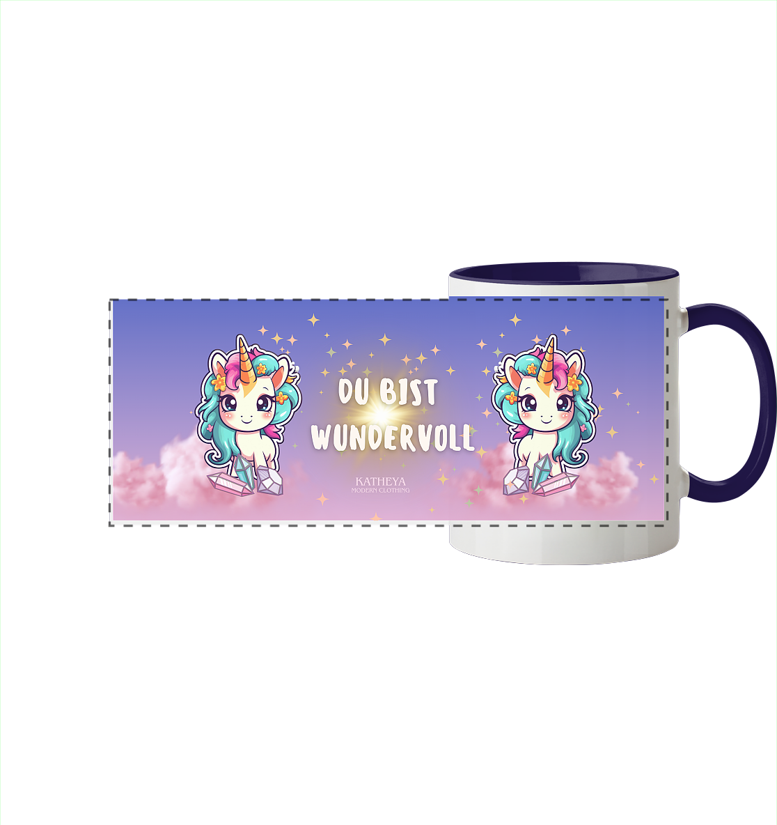 Einhorn - Du bist wundervoll - Panorama Tasse zweifarbig