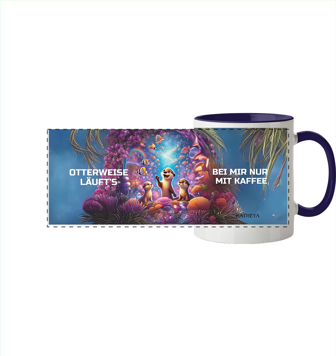 Otter - Otterweise läufts bei mir nur mit Kaffee - Panorama Tasse zweifarbig