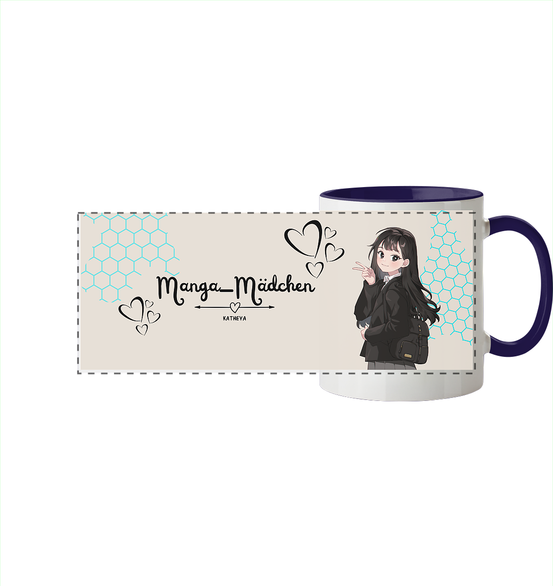 Manga-Mädchen Tasse - Panorama Tasse zweifarbig