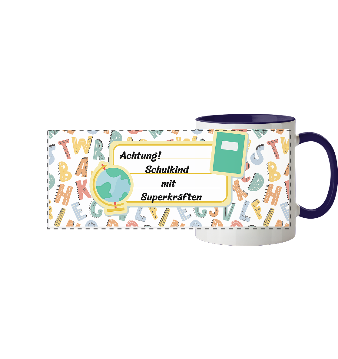 Schulanfang-Achtung! - Panorama Tasse zweifarbig